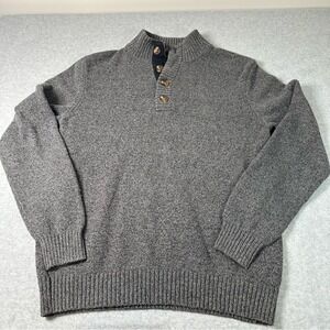 IZOD Mens Gray Heather Mock Neck‎ Quarter Button Pullover Sweater Large